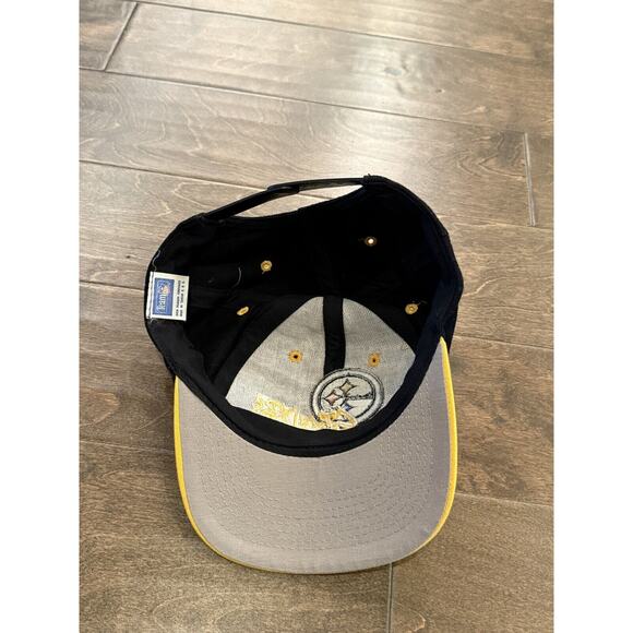 Vtg 90s NFL Drew Pearson Mens Black Yellow Pittsburg Steelers Snapback Hat Cap - Picture 5 of 8
